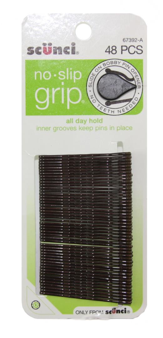 Scunci No Slip Grip Bobby Pins Brown - 48 Pack