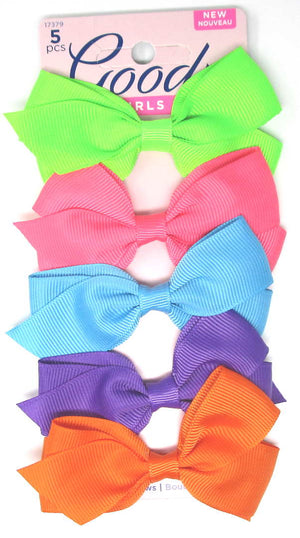 Goody Girls Cute Neon Bow Barrettes 3" - 5 Piece