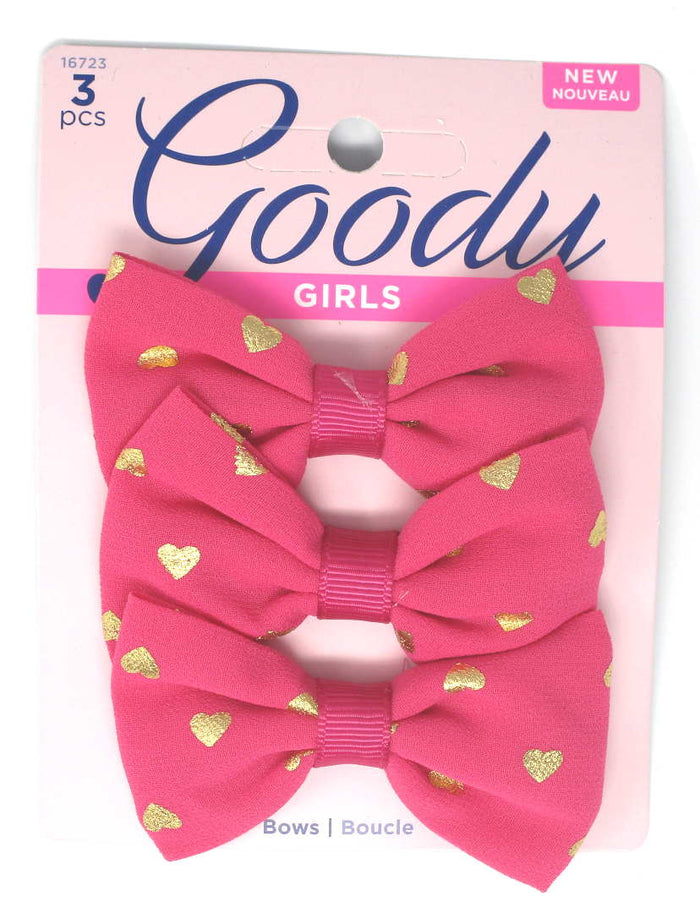 Goody Girls Pink Hair Bow Heart Barrettes 2.75" - 3 Pieces