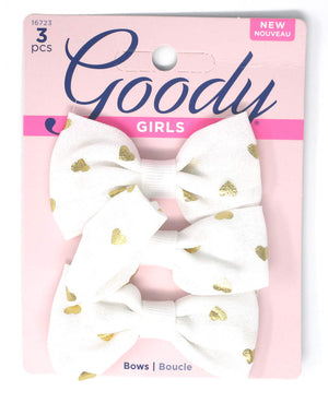 Goody Girls White Hair Bow Heart Barrettes 2.75" - 3 Pieces