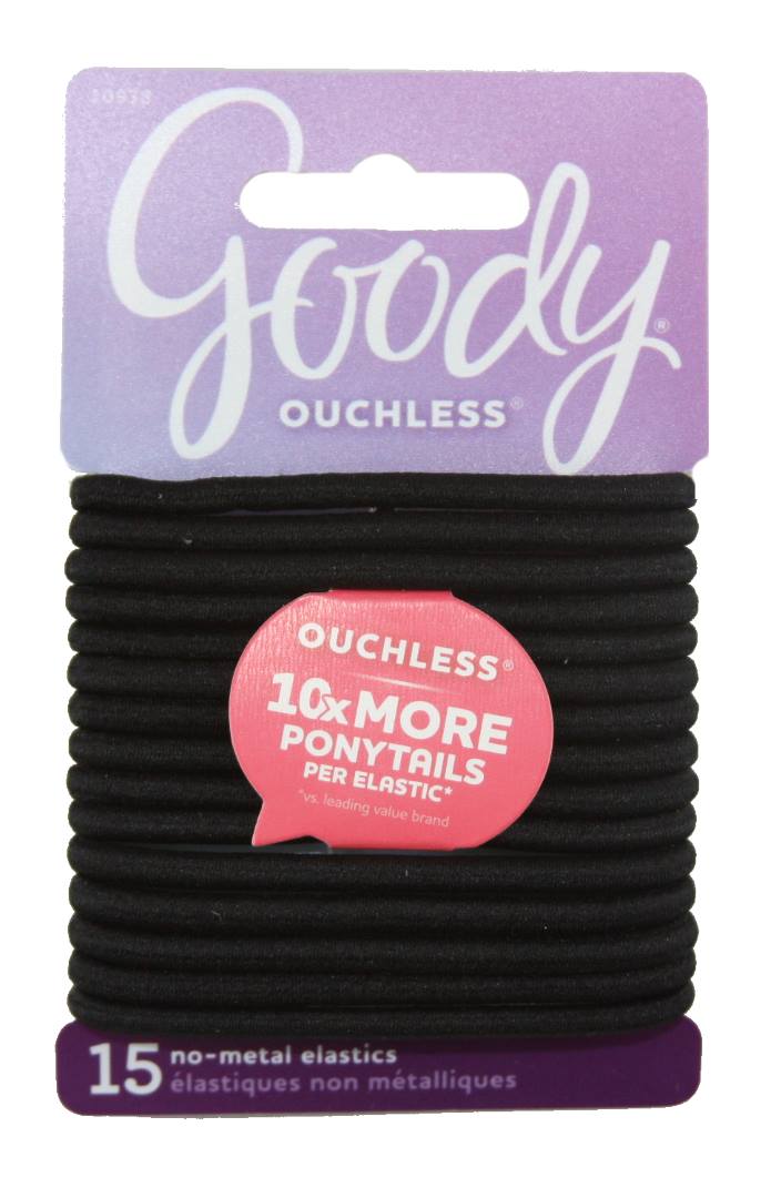 Goody Ouchless Elastic Hair Bands Black Non Metal - 15 Count