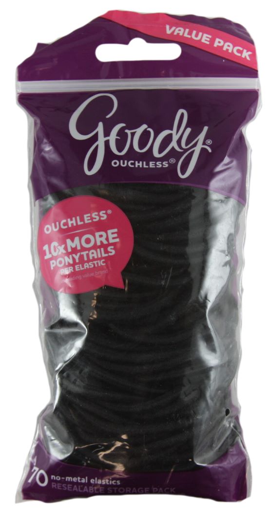 Goody Ouchless No Metal Black Elastics Storage Pack 4mm - 70 Count