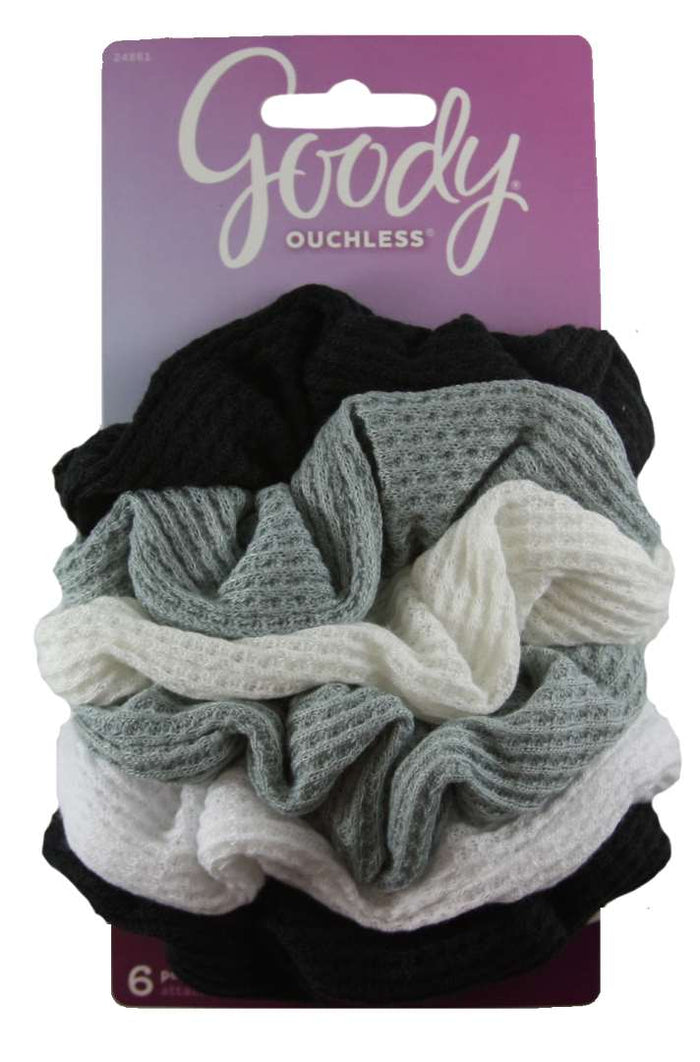 Goody Ouchless Waffle Scrunchies Gray/Black/White - 6 Count