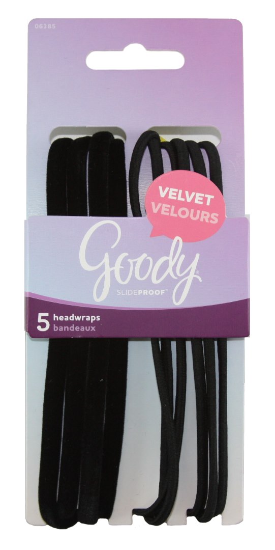 Goody SlideProof Velvet Elastic Headwraps Black - 5 Count