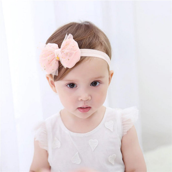 Elastic Baby Headband with Lace Bow - Pink