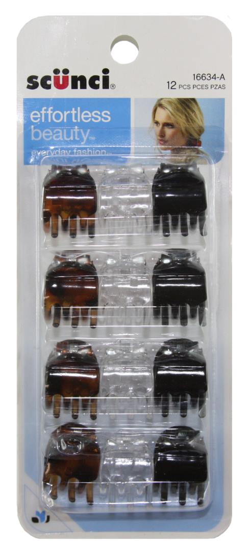Scunci Beauty 2 cm. Chunky Jaw Clips - 12 Pack