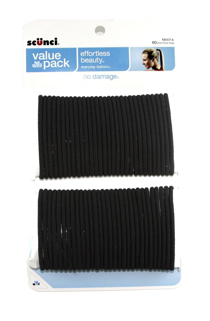 Scunci Black No Damage Hair Elastics - 60 Pack