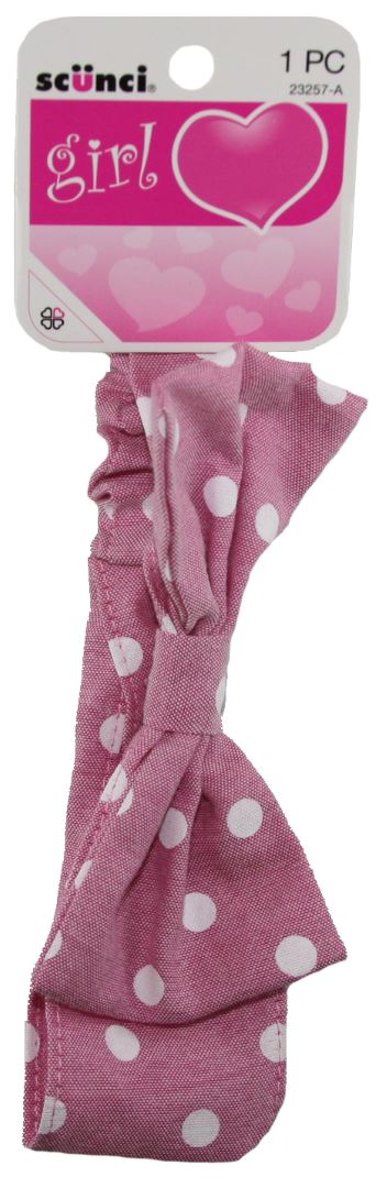 Scunci Pink Polka Dotted Gathered Headwrap with Bow - 1 Pack