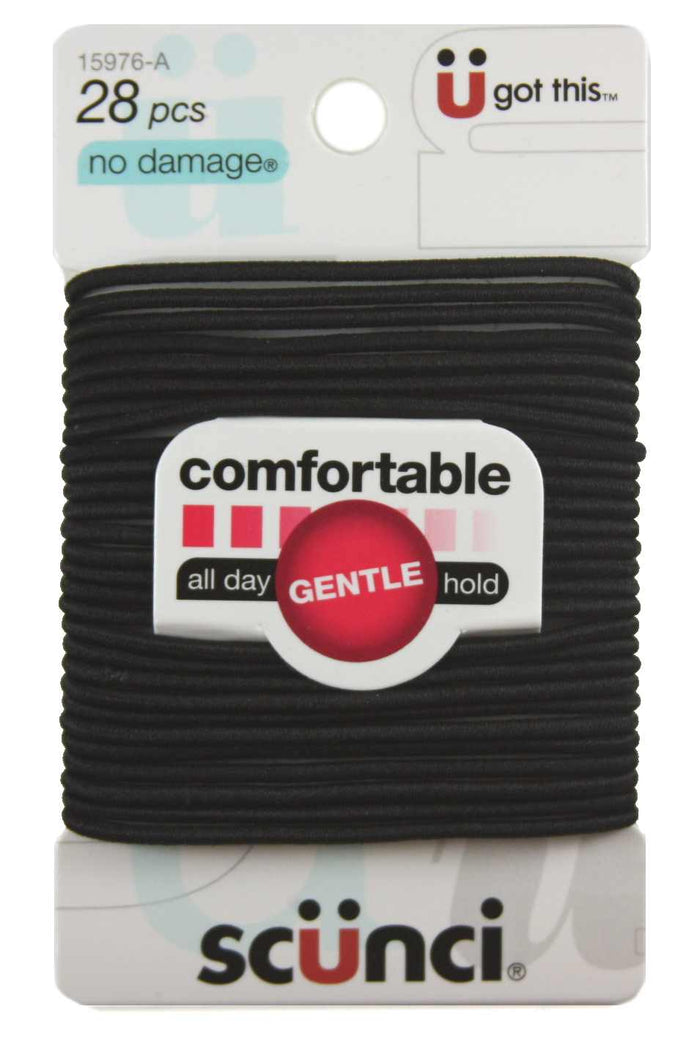Scunci Elastic No Damage Hair Bands Black Medium - 28 Pack