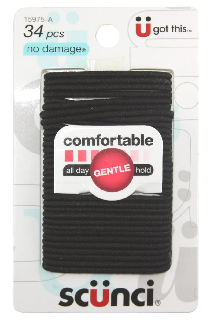 Scunci Elastic No Damage Hair Bands Black Small - 34 Pack