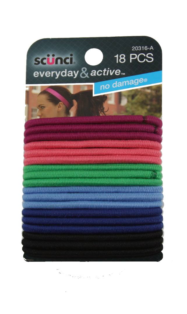 Scunci Everyday and Active No Damage Hair Elastics - 18 Pack