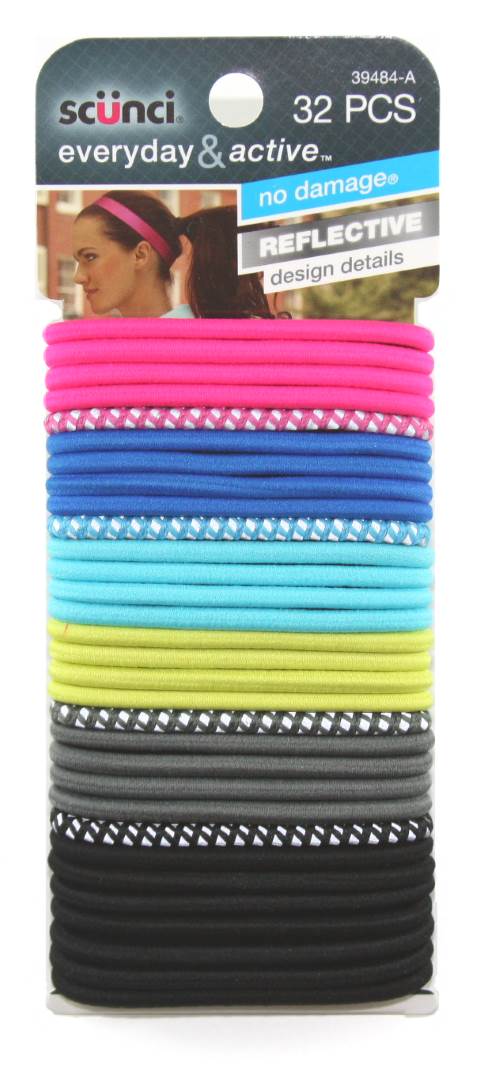 Scunci Everyday and Active No Damage Reflective/Solid Elastics - 32 Count