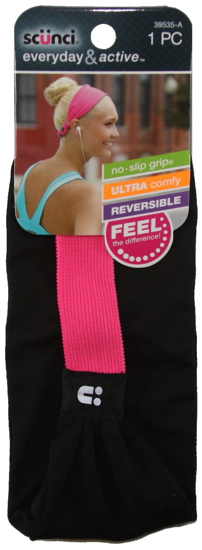 Scunci Everyday and Active No Slip Grip Reversible Headband Black - 1 Pack