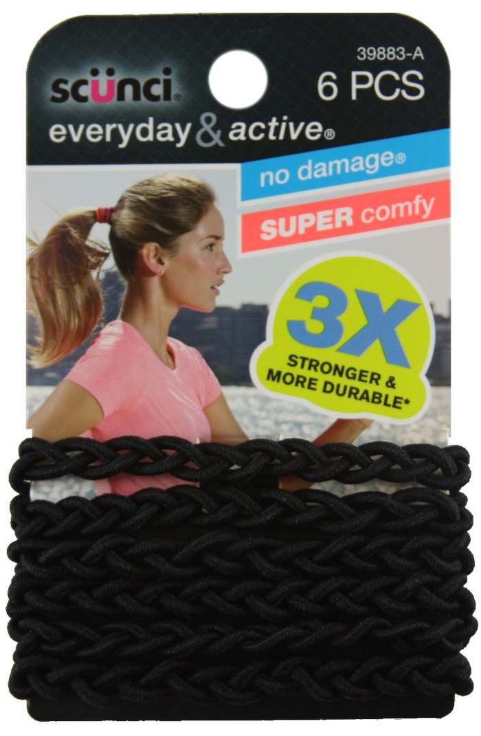 Scunci Everyday and Active Strand Elastics Black - 6 Pack