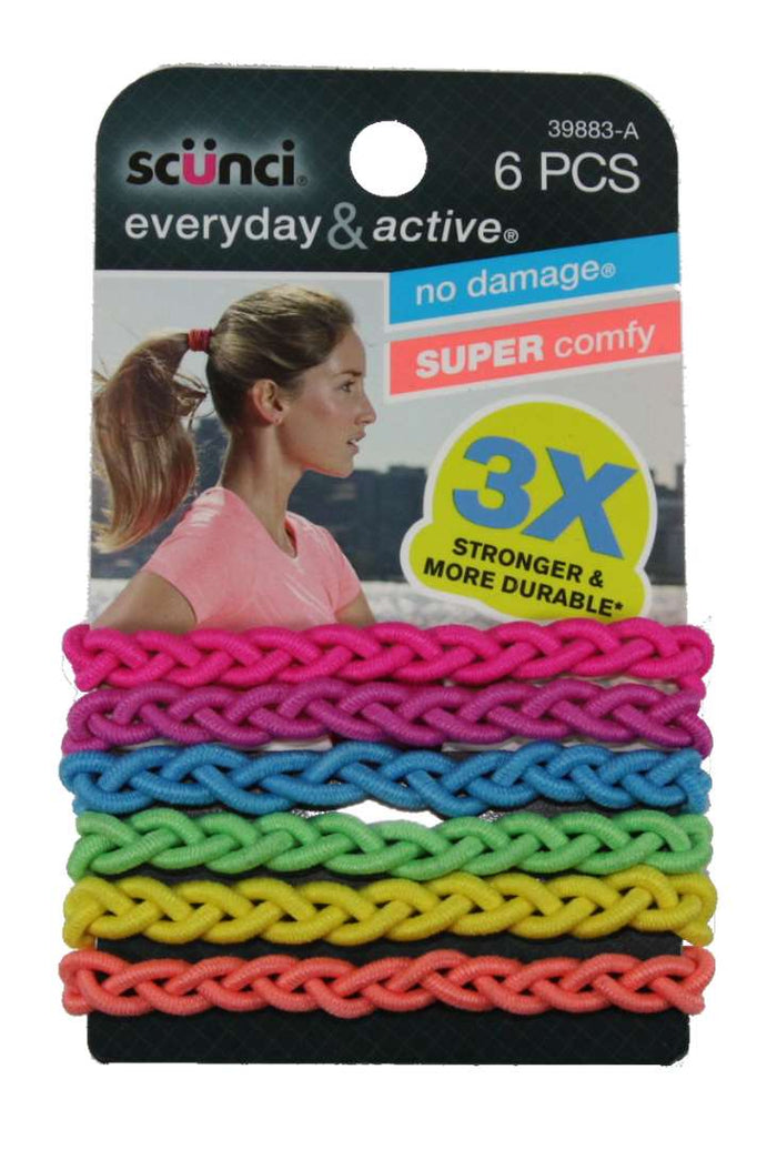 Scunci Everyday and Active Strand Elastics Rainbow - 6 Pack