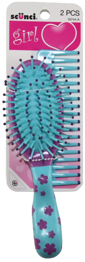 Scunci Girl Brush and Comb Flower Pack Blue - 2 Pieces