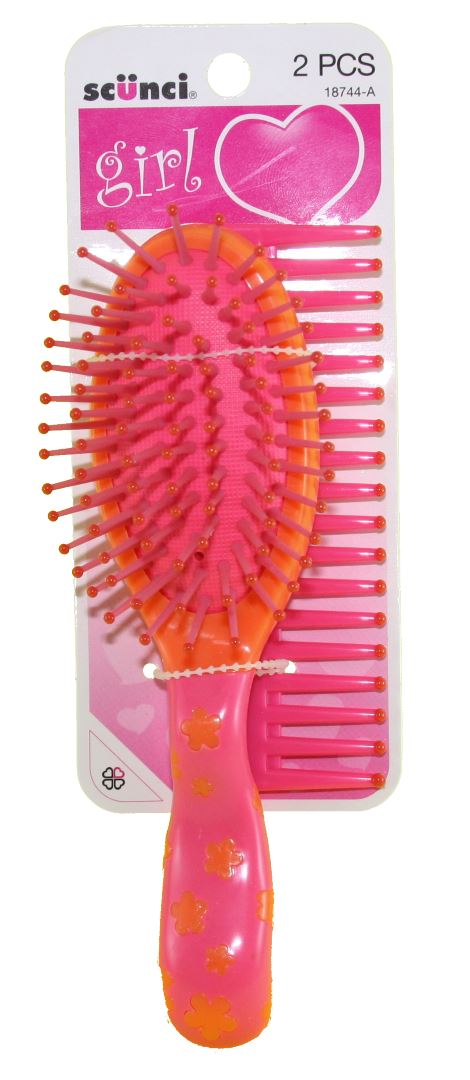 Scunci Girl Brush and Comb Flower Pack Pink - 2 Pieces