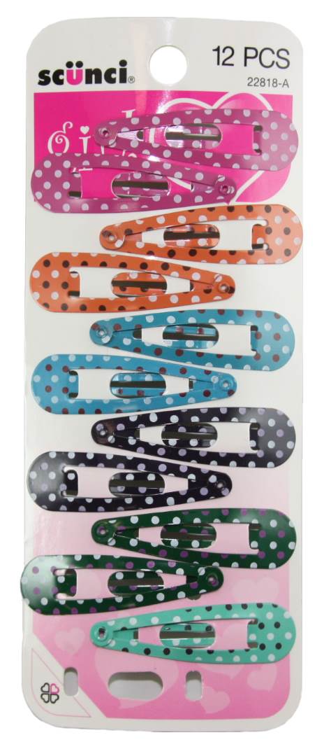 Scunci Girl Dot Print Snap Clips - 12 Pack