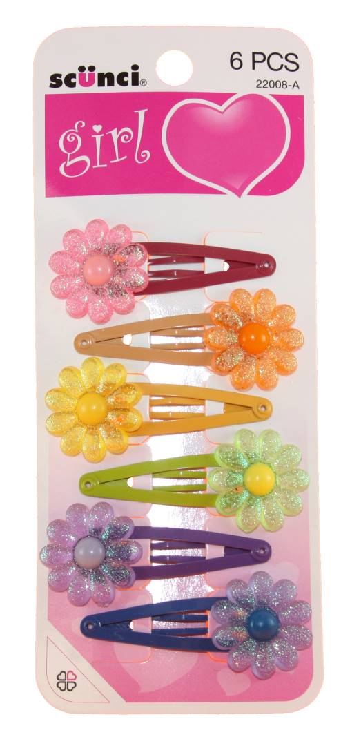 Scunci Girl Flower Snap Clips Assorted Colors 5.5cm - 6 Pack