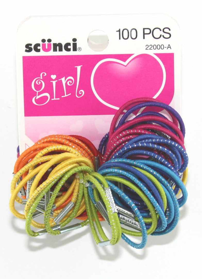 Scunci Girl Ponytail Holder Elastics Assorted Colors 2 mm - 100 Bands
