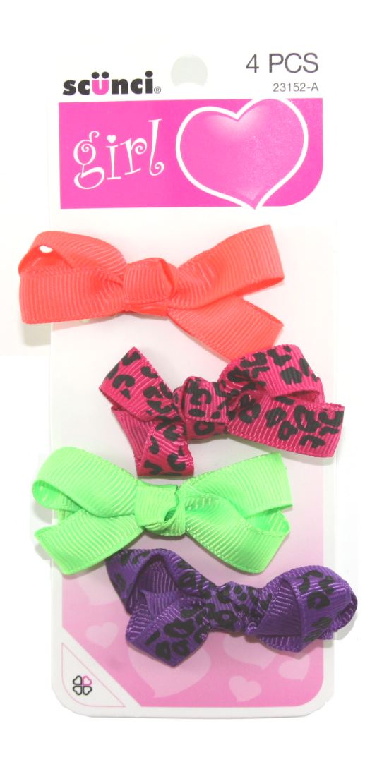 SCUNCI - Girl Salon Clips with Bow - 4 Clips