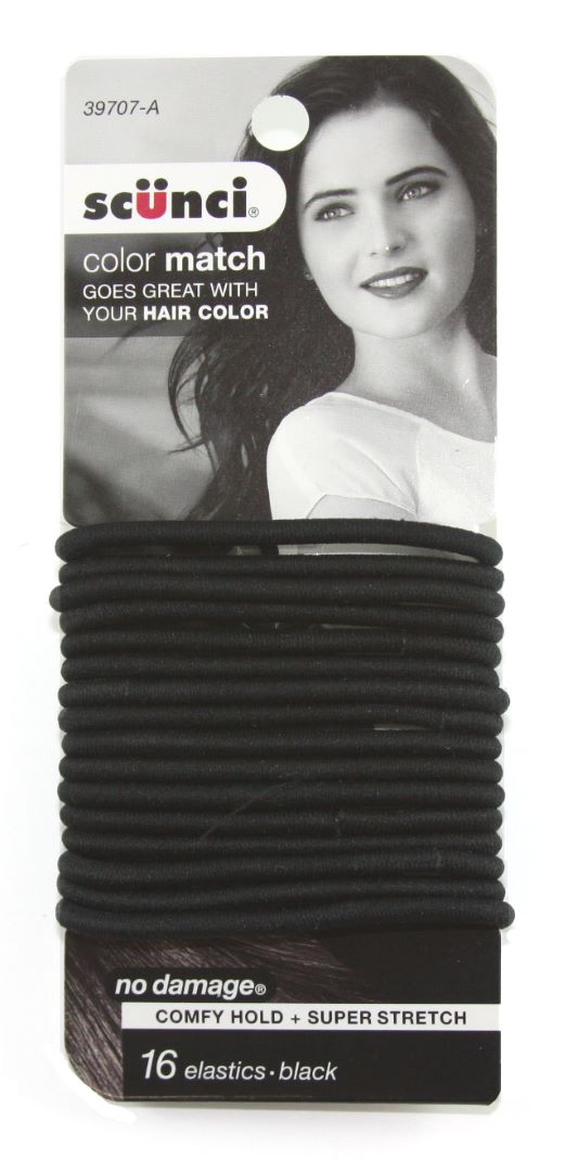 Scunci No Damage Color Match Evolution Black Elastics - 16 Pack