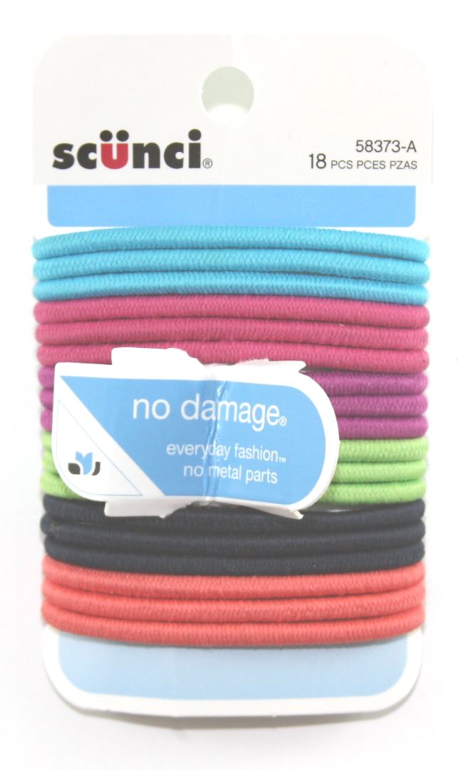 Scunci No Damage Firm Tight Ponytail Holders 4mm Elastics - 18 Pack