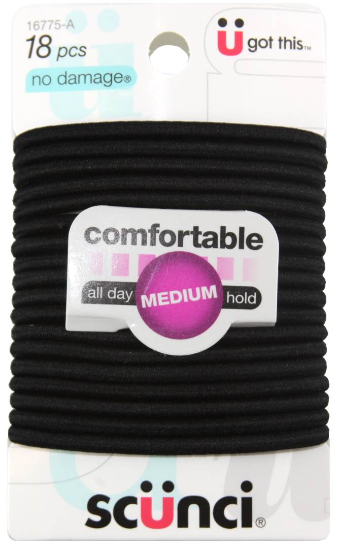 Scunci No Damage Hair Elastics Black Large - 18 Pack
