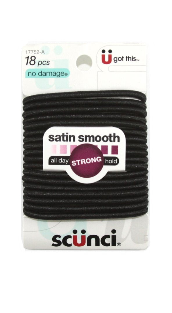 Scunci No Damage Large Black Satin Elastic 4 mm - 18 Pack