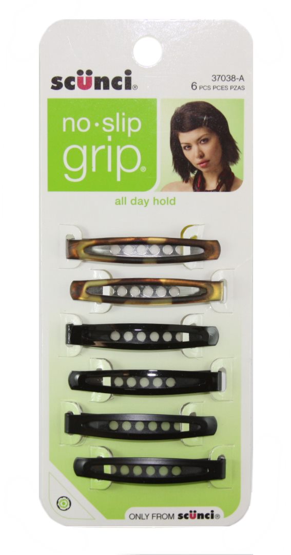Scunci No Slip Grip Large Snap Clips Tortoise - 6 Pack