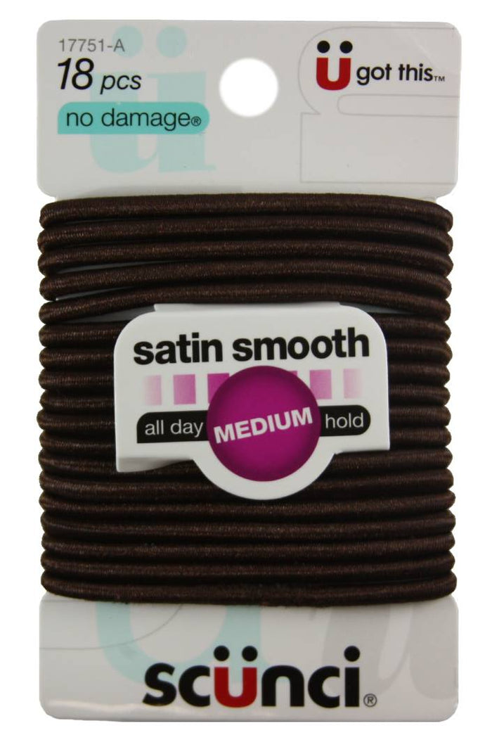 Scunci No Damage Large Brown Satin Elastic 4 mm - 18 Pack