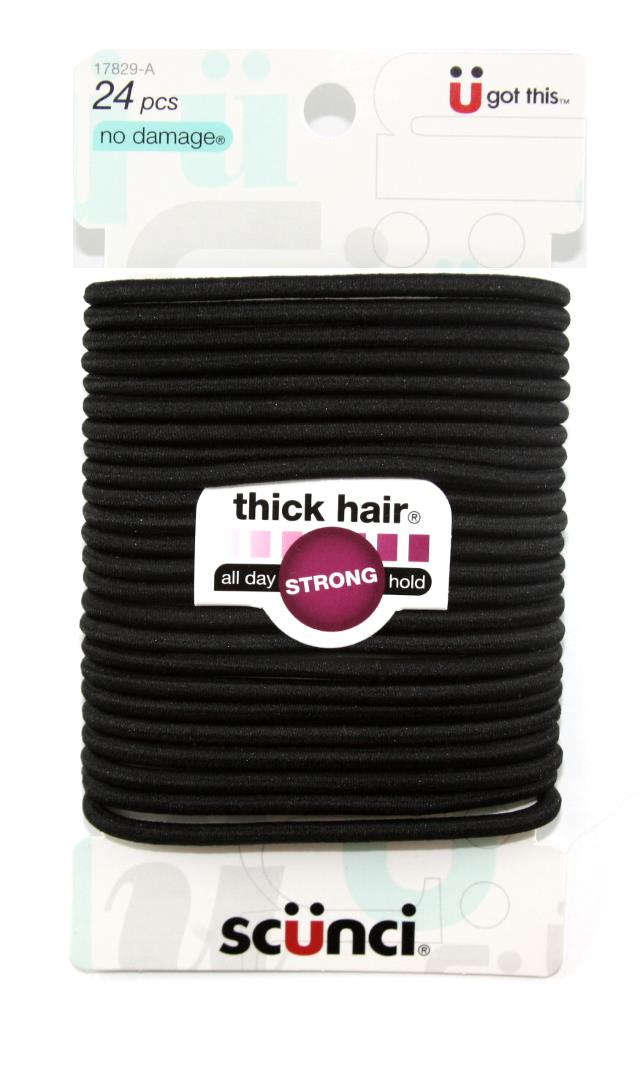 Scunci No Damage Thick Hair Elastics Black 5 mm - 24 Pack