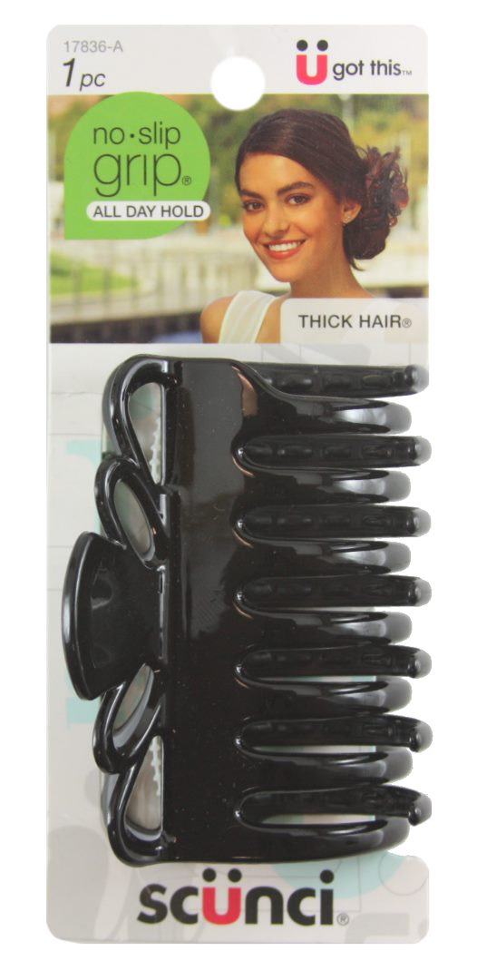 Scunci No Slip Crown Clip for Thick Hair Black - 3.5" Long