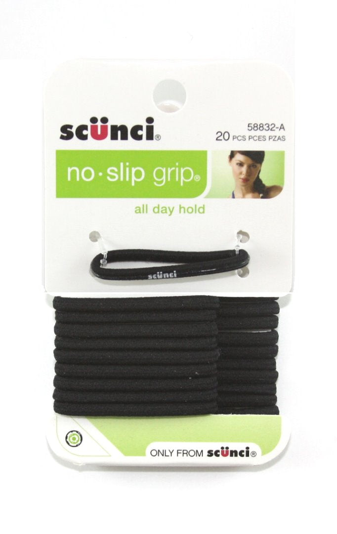Scunci No Slip Grip All Day Hold Black Elastics - 20 Pack