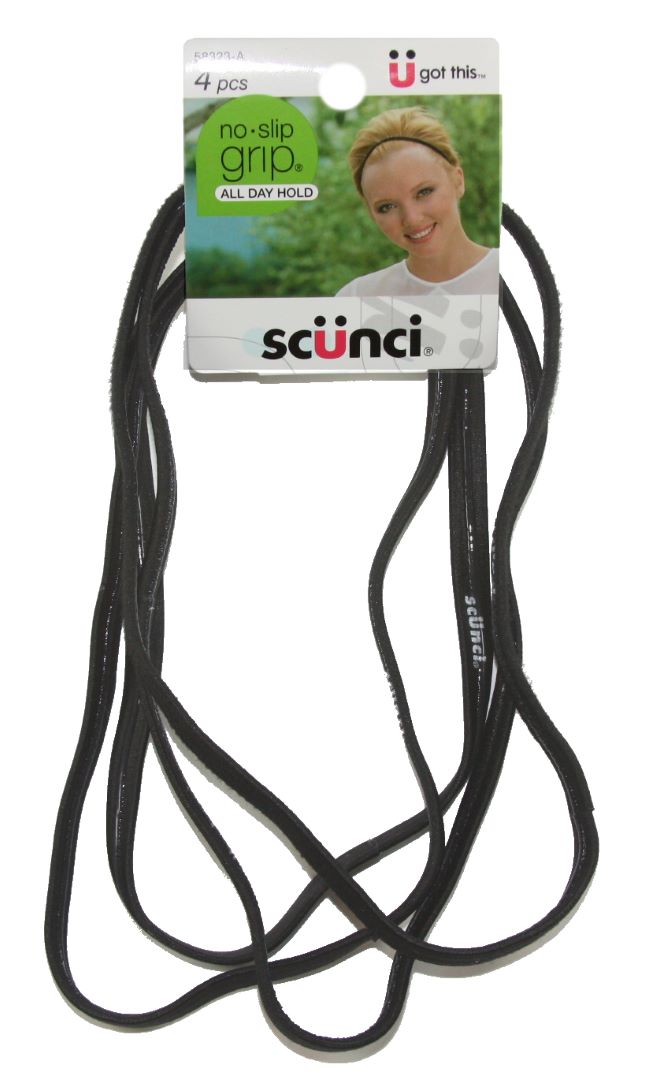 Scunci No Slip Grip Flat Headwraps Black - 4 Pack
