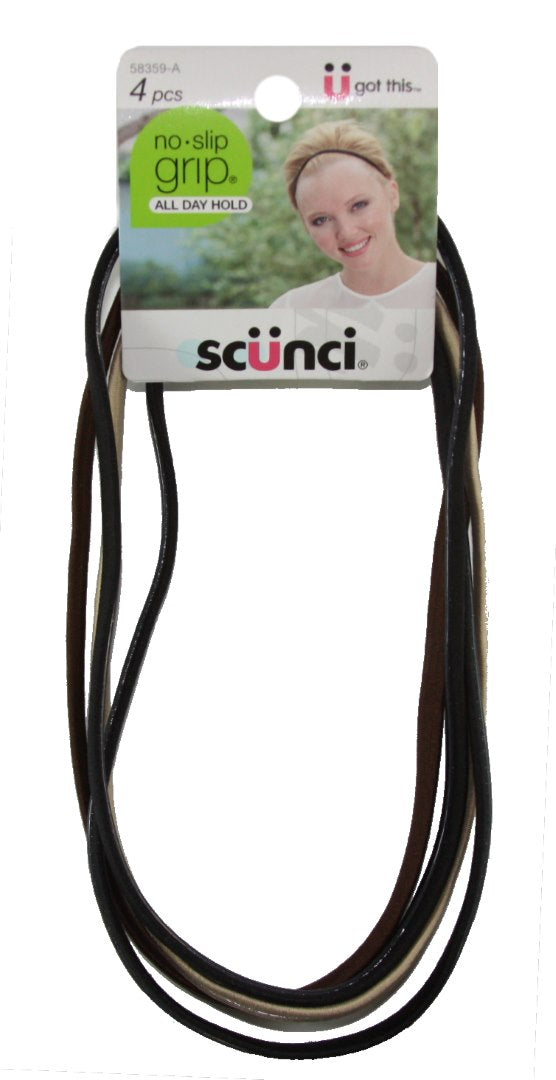 Scunci No Slip Grip Flat No Slip Neutral Headwraps 9mm. - 4 Pack