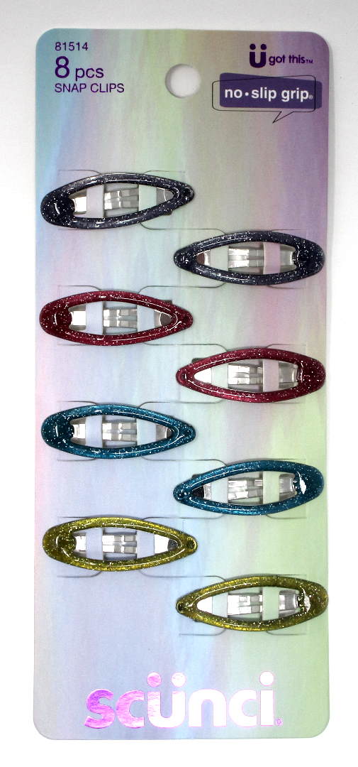 Scunci No Slip Grip Oval Snap Clippies - 8 Clips