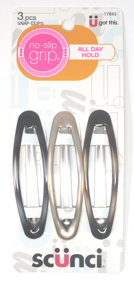 Scunci No Slip Grip Oval Snap Clips 8cm - 3 Pack