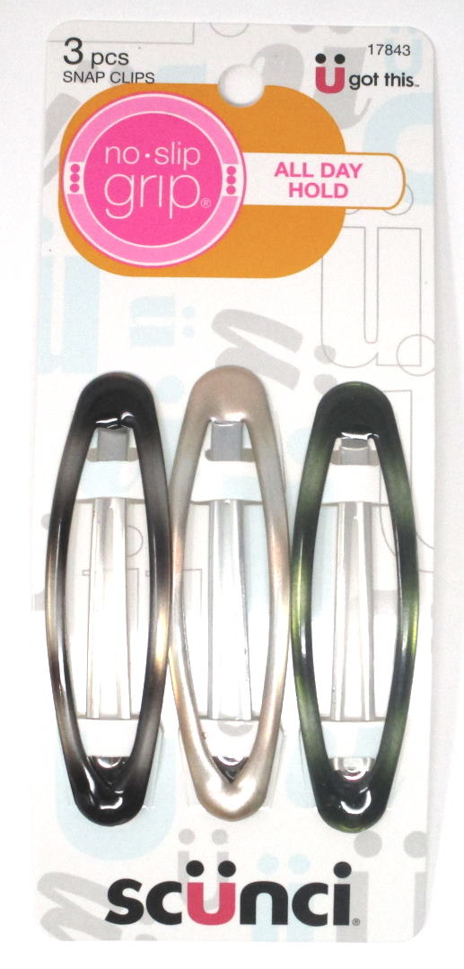 Scunci No Slip Grip Oval Snap Clips 8cm - 3 Pack