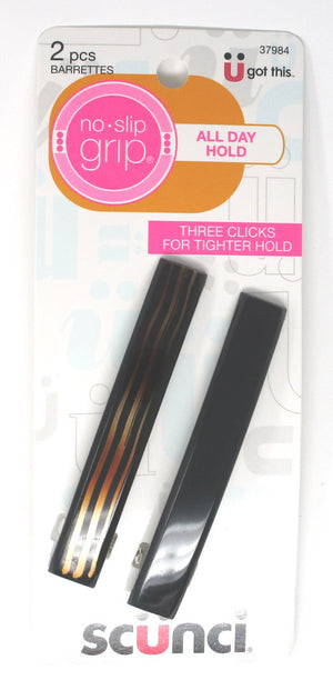 Scunci No-Slip Grip Large Black and Zebra Barrette 3.25" - 2 pack